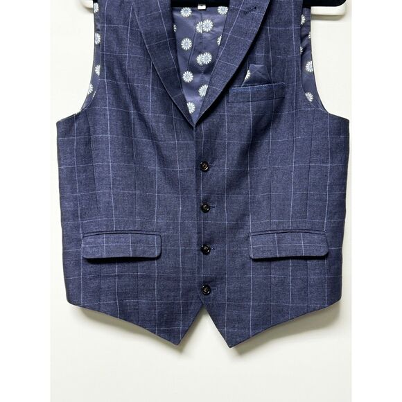 BAIRD MCNUTT 100% Linen Navy Windowpane Plaid Vest Pocket Square, Sz M - Picture 3 of 8